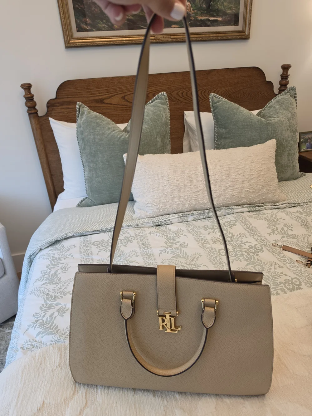 Ralph Lauren Pebbled Leather Handbag with Gold Hardware
